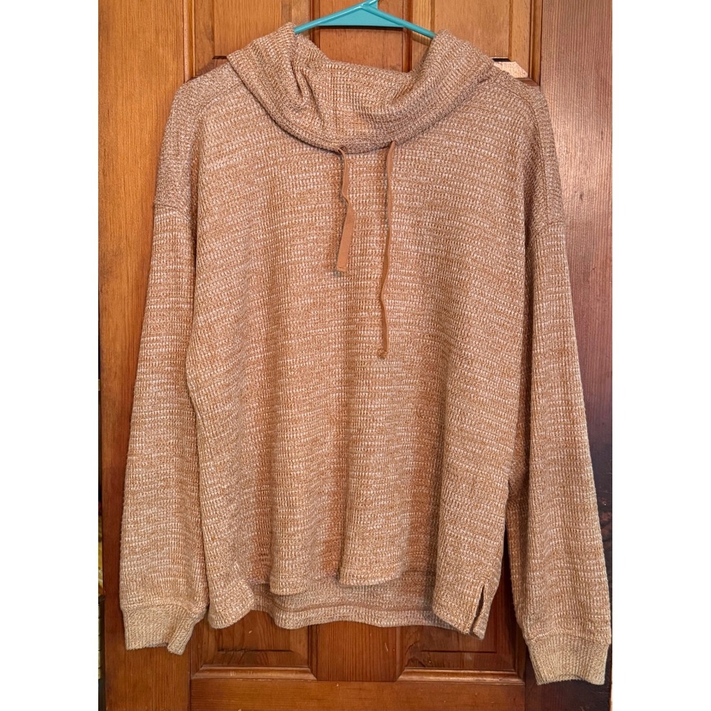 Sonoma Goods For Life Womens Medium Tan Waffle Knit Cowl Neck Pullover Top